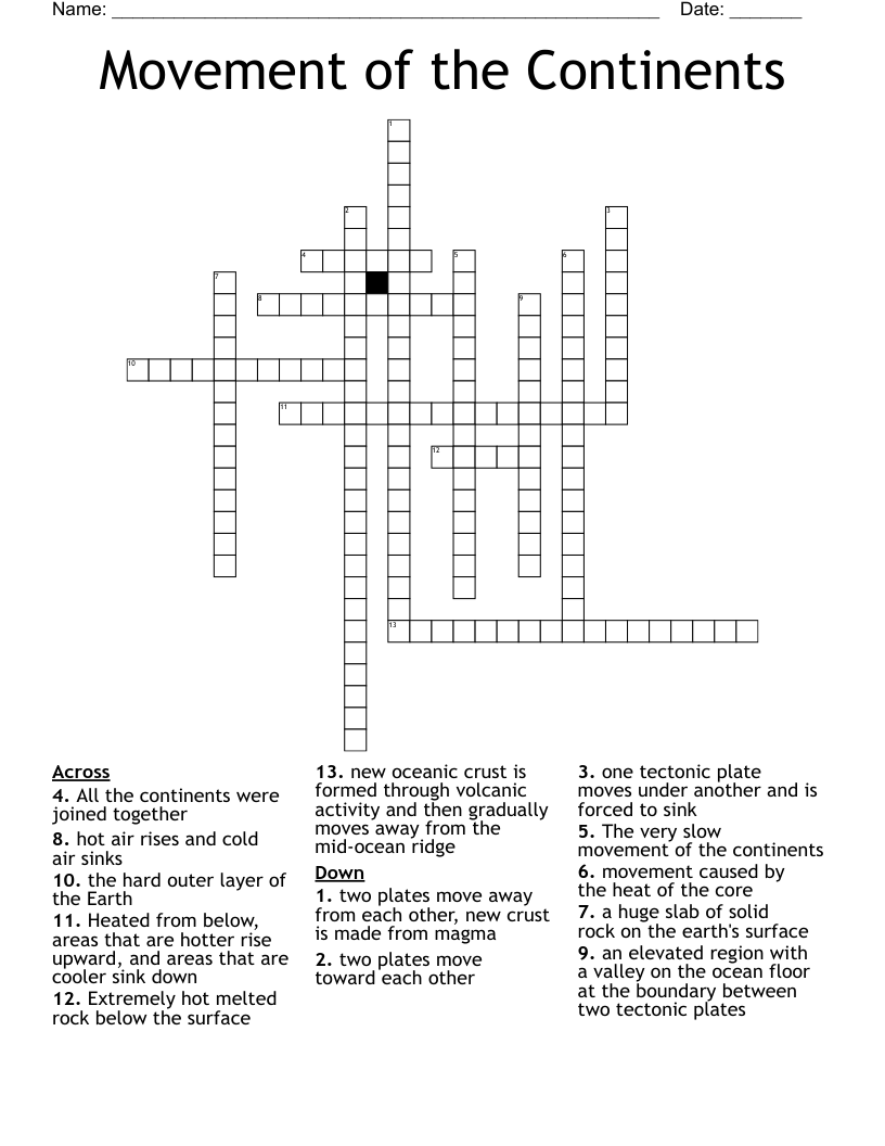 Movement of the Continents  Crossword