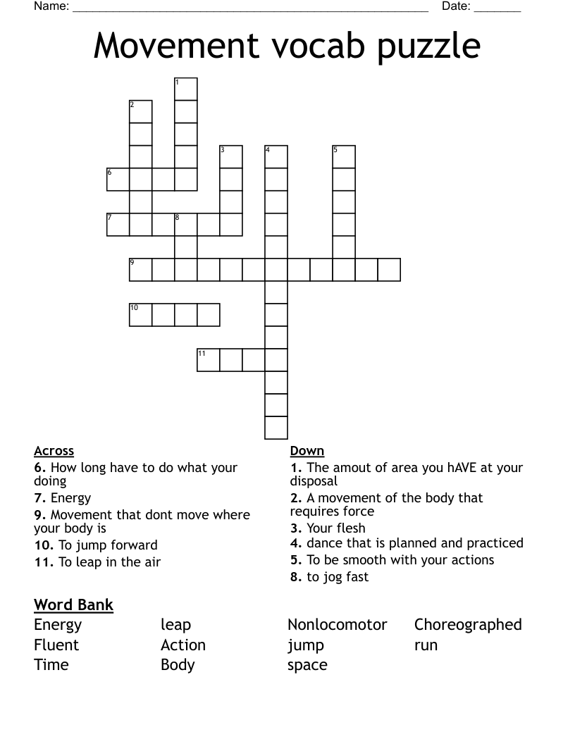 Movement vocab puzzle  Crossword