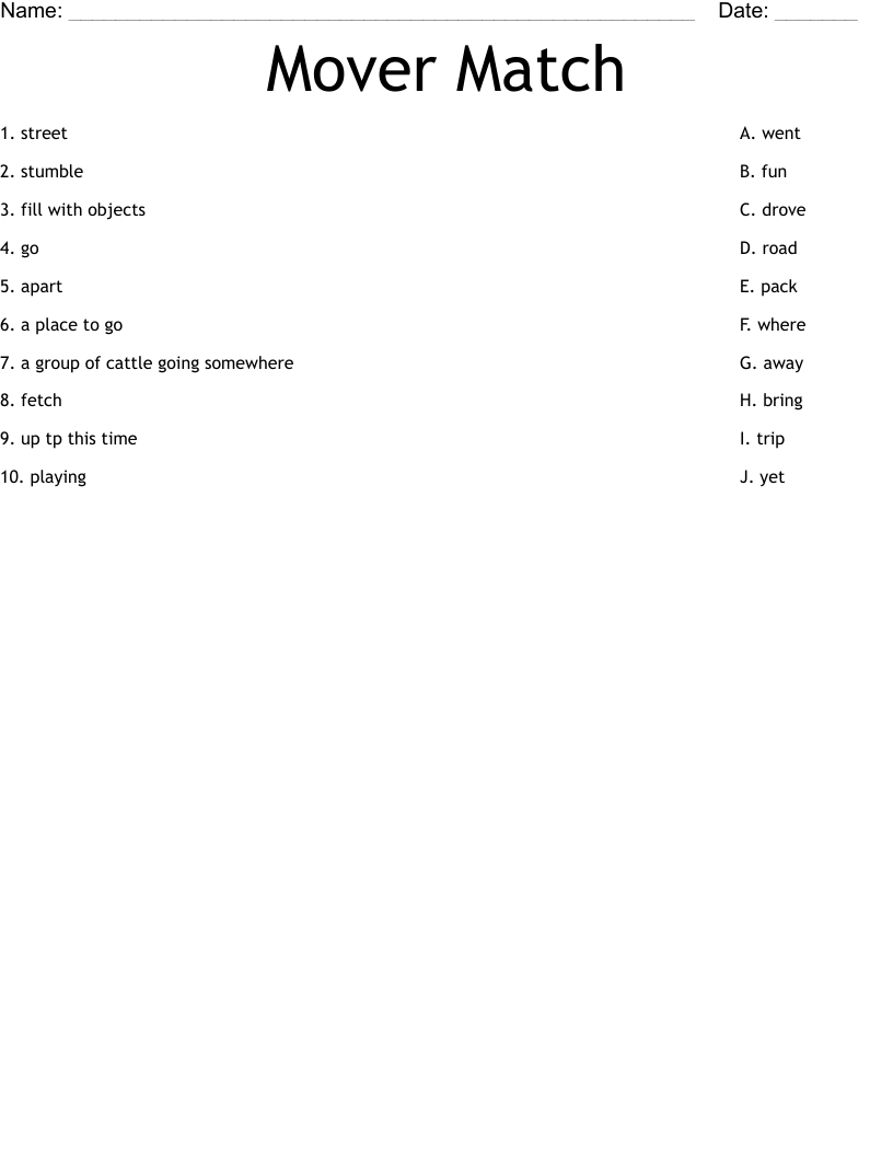 Mover Match Worksheet