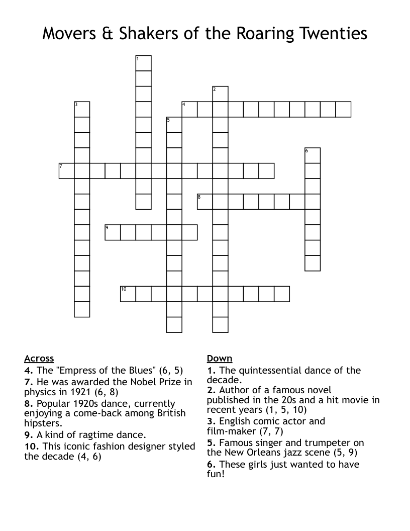 Movers & Shakers of the Roaring Twenties Crossword