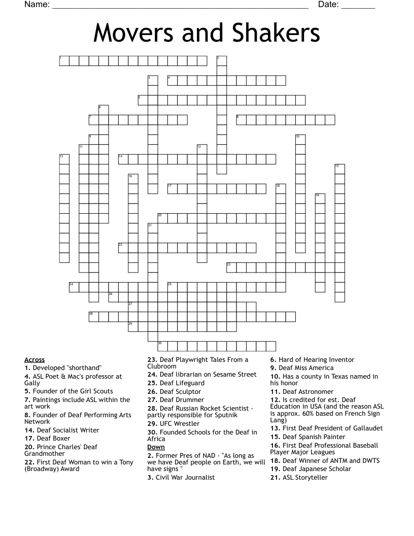 Movers and Shakers  Crossword