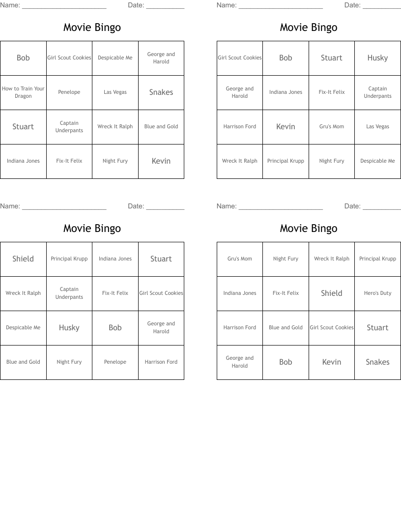 Movie Bingo