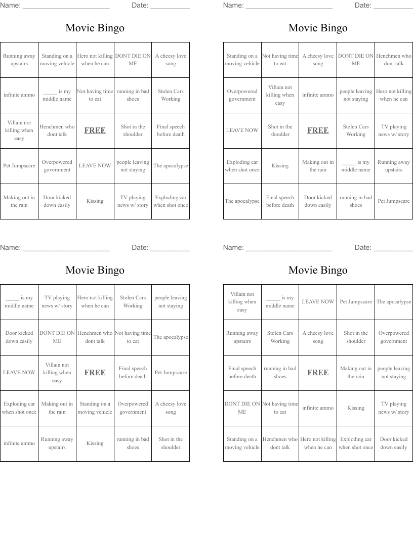 Movie Bingo