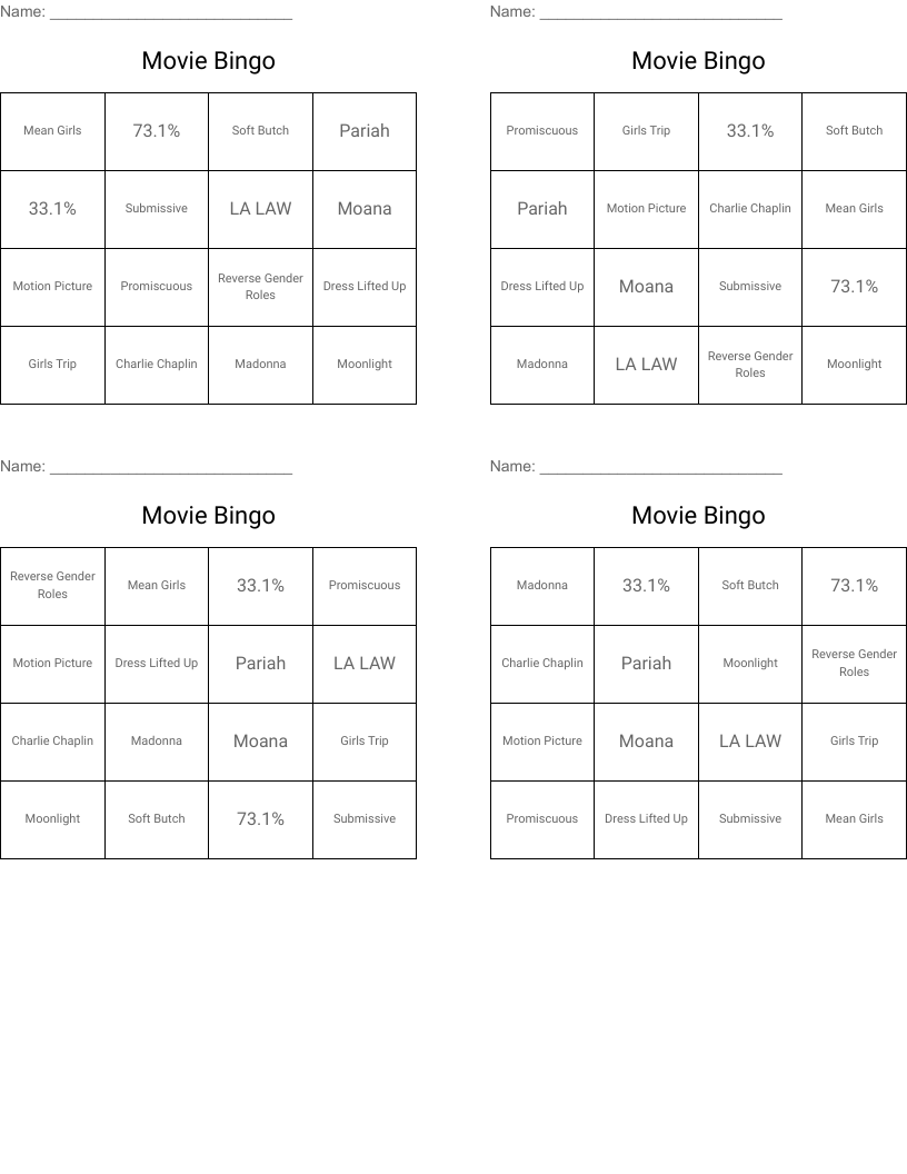 Movie Bingo 