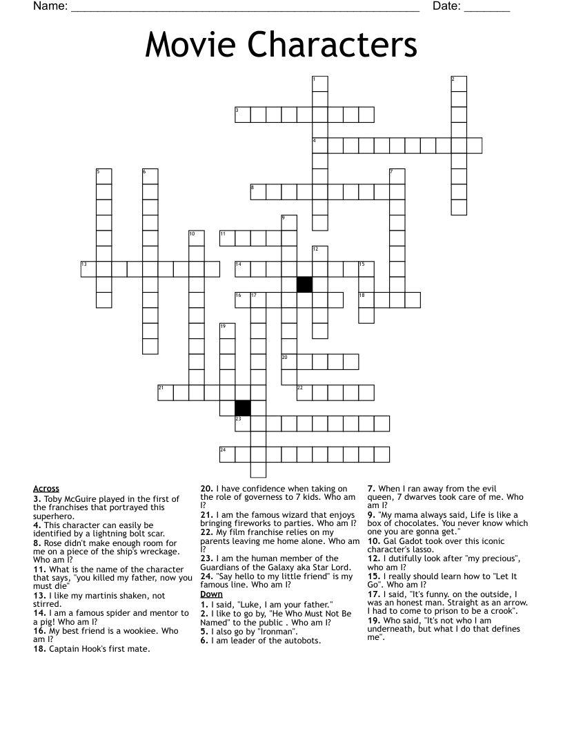 Movie Characters Crossword