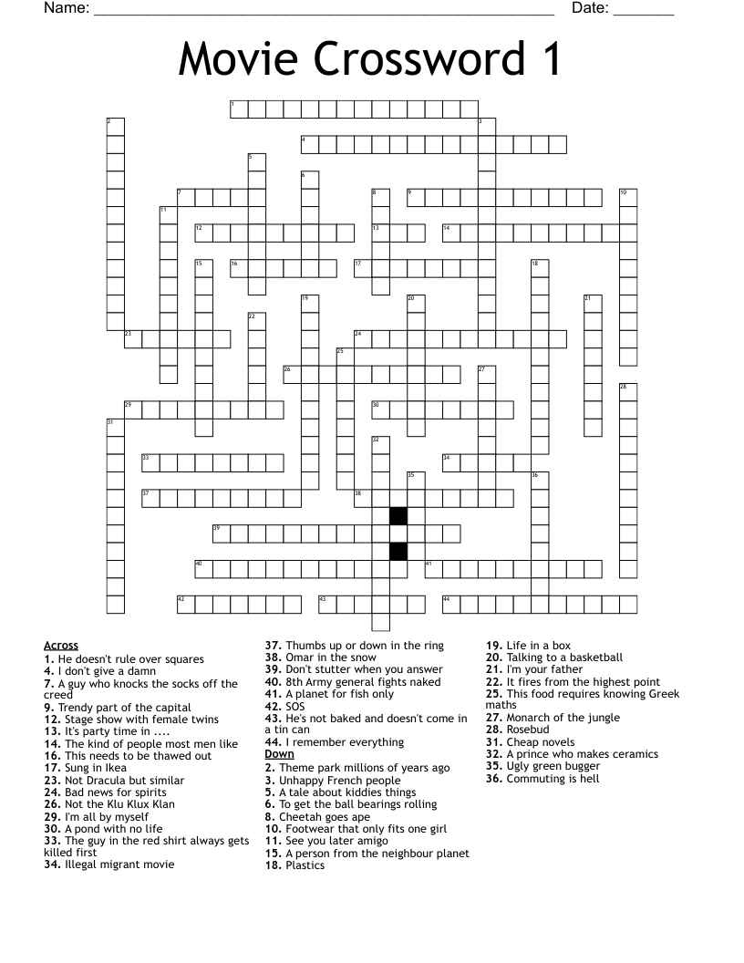 Movie Crossword 1