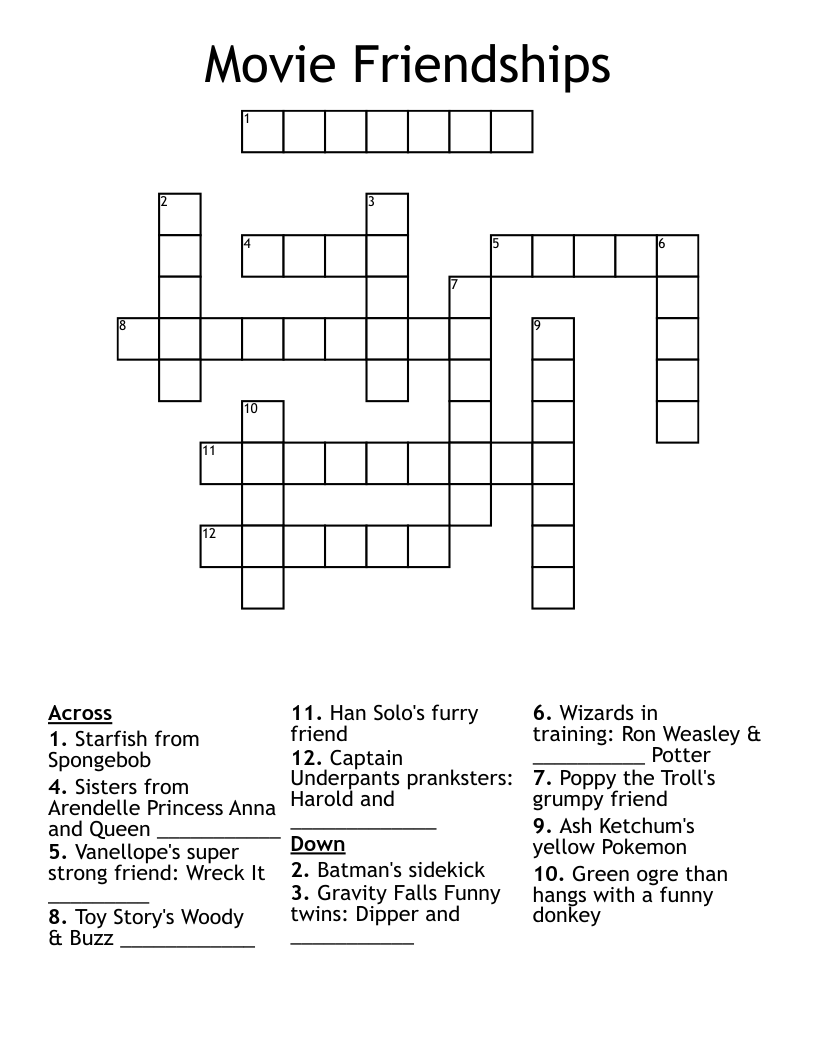 Movie Friendships  Crossword