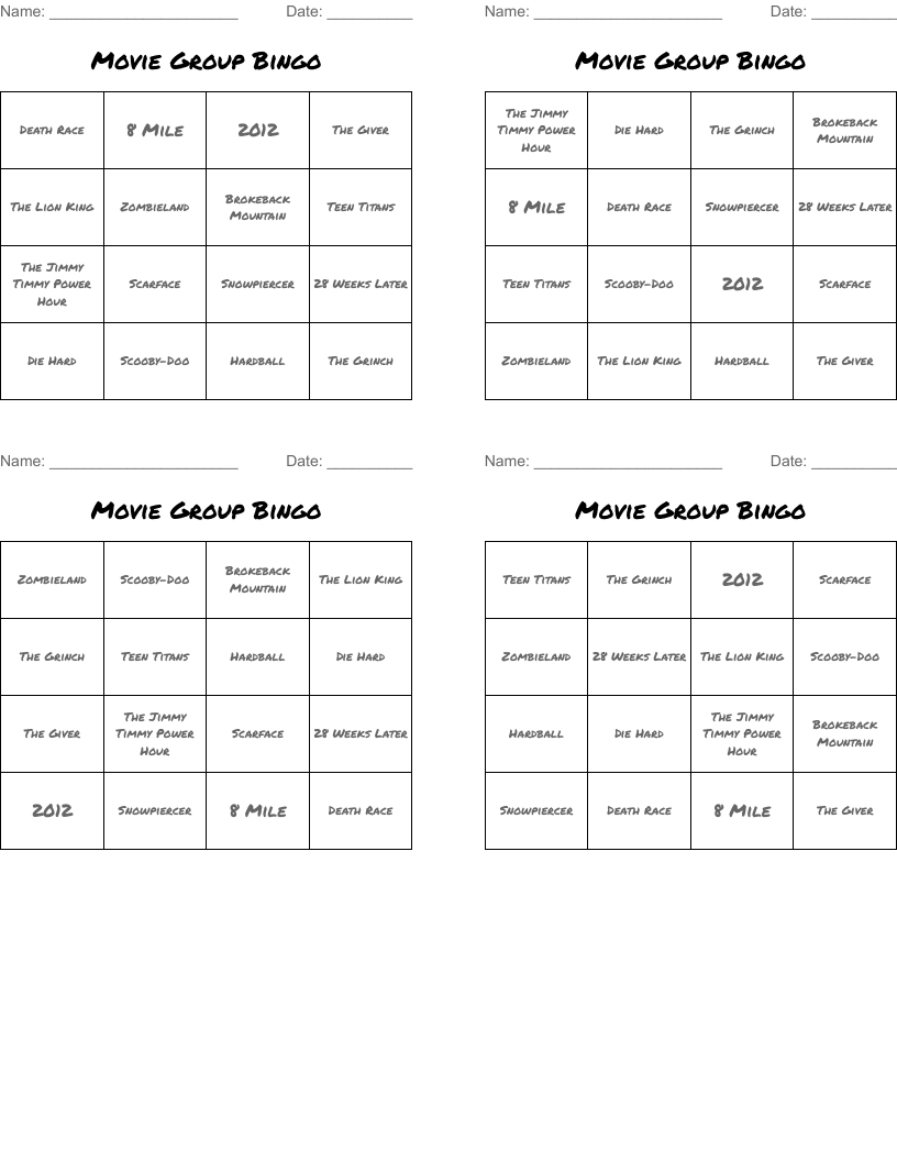 Movie Group Bingo