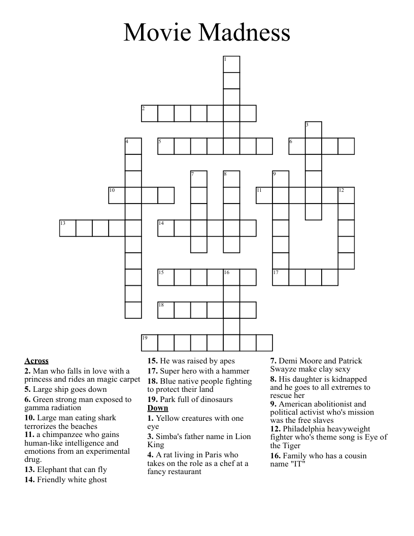 Movie Madness Crossword