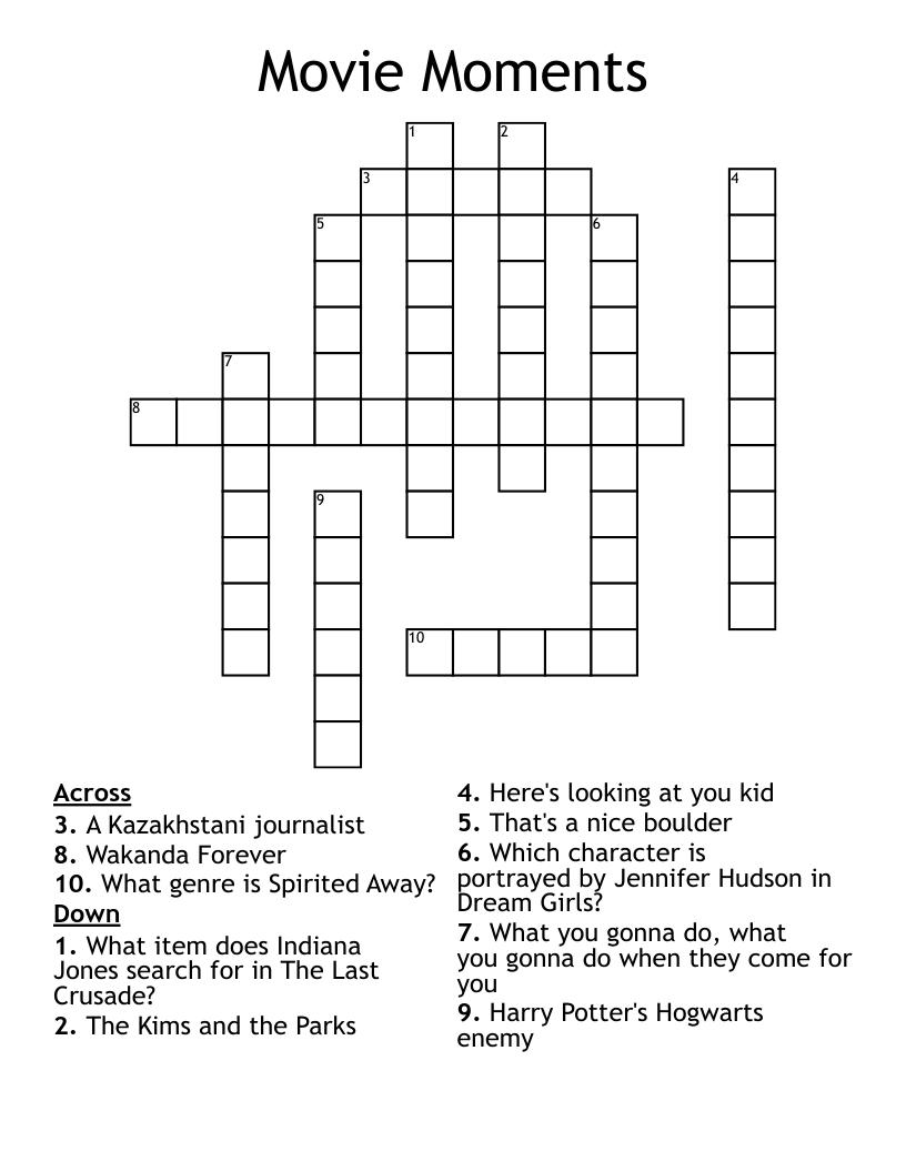 Movie Moments Crossword
