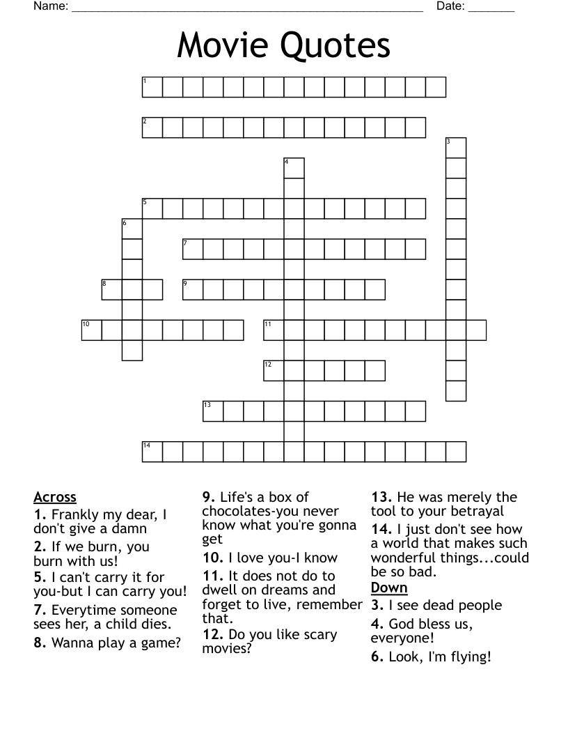 Movie Quotes Crossword