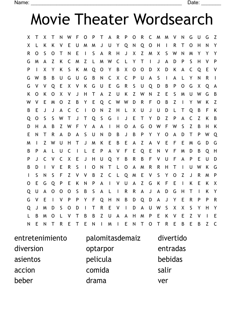 Movie Theater Wordsearch