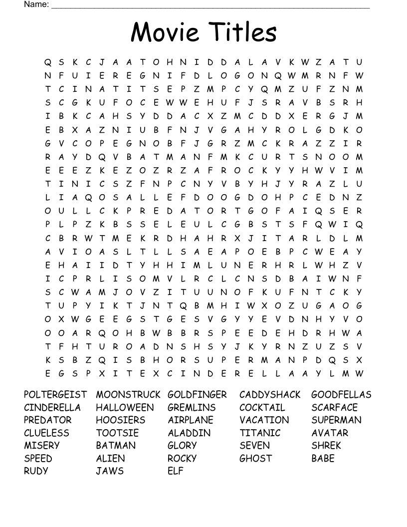 Movie Titles Word Search