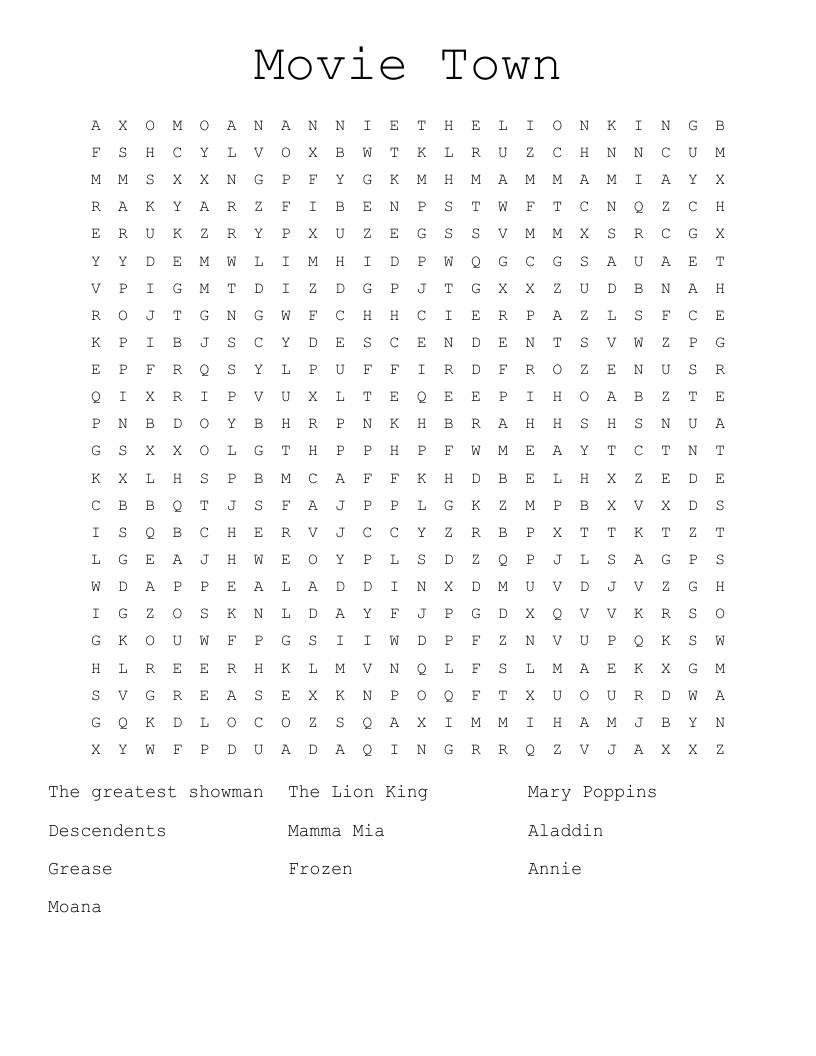 Movie Town  Word Search