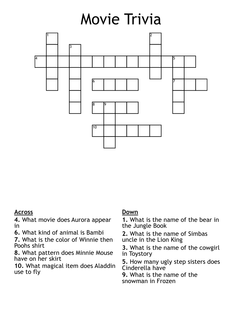 Movie Trivia Crossword