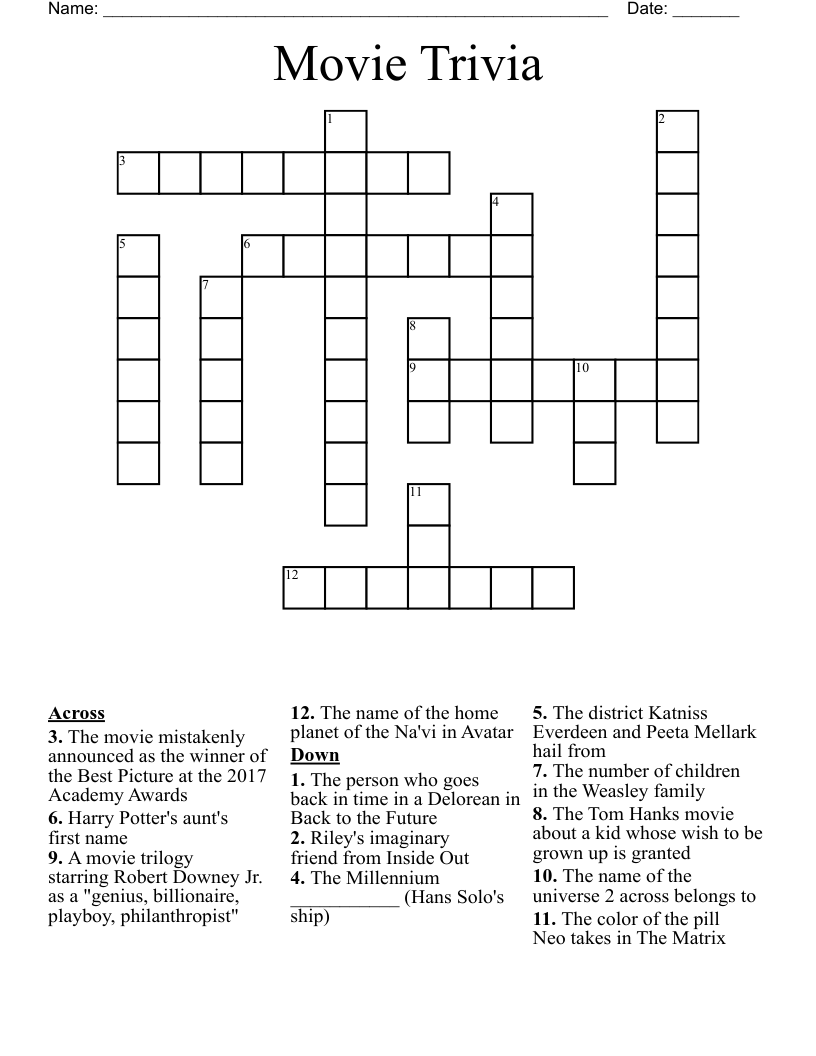 Movie Trivia Crossword