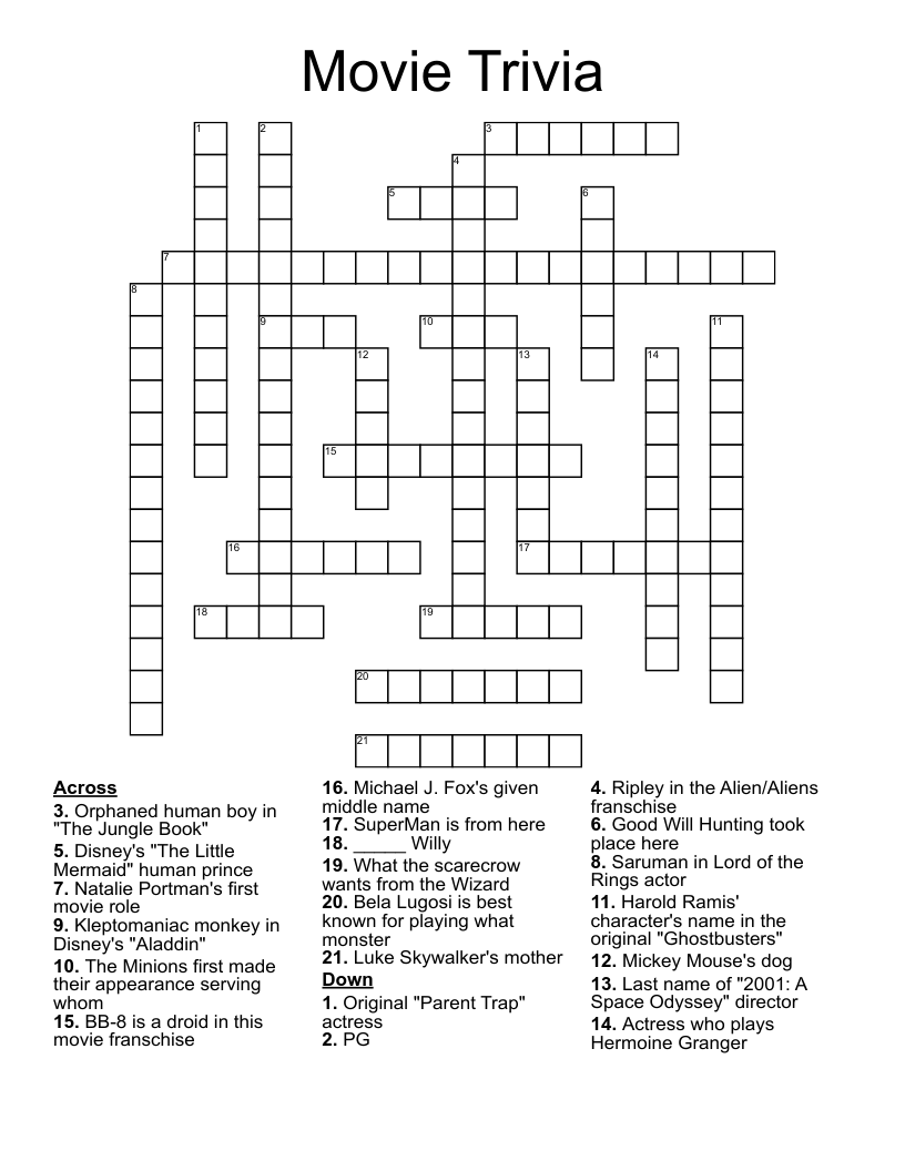 Movie Trivia Crossword