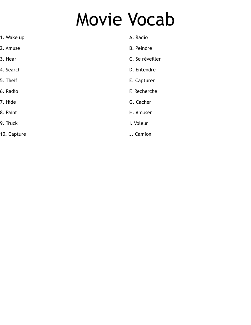Movie Vocab Worksheet