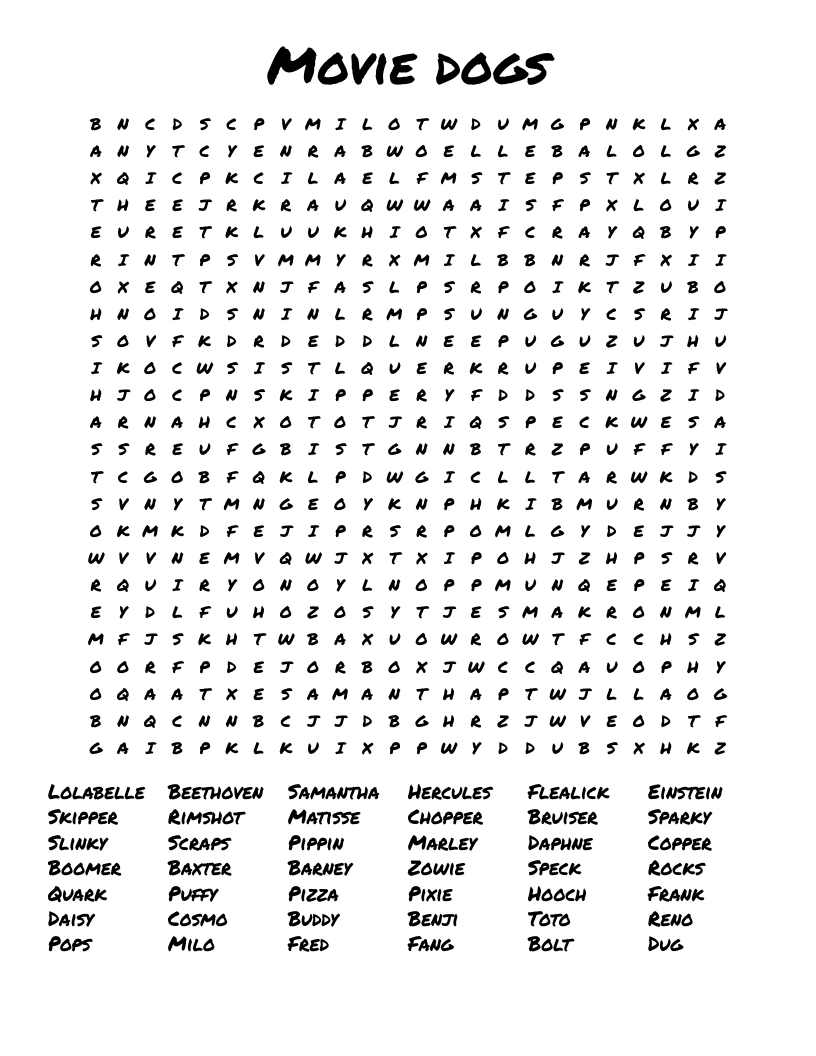 Movie dogs Word Search