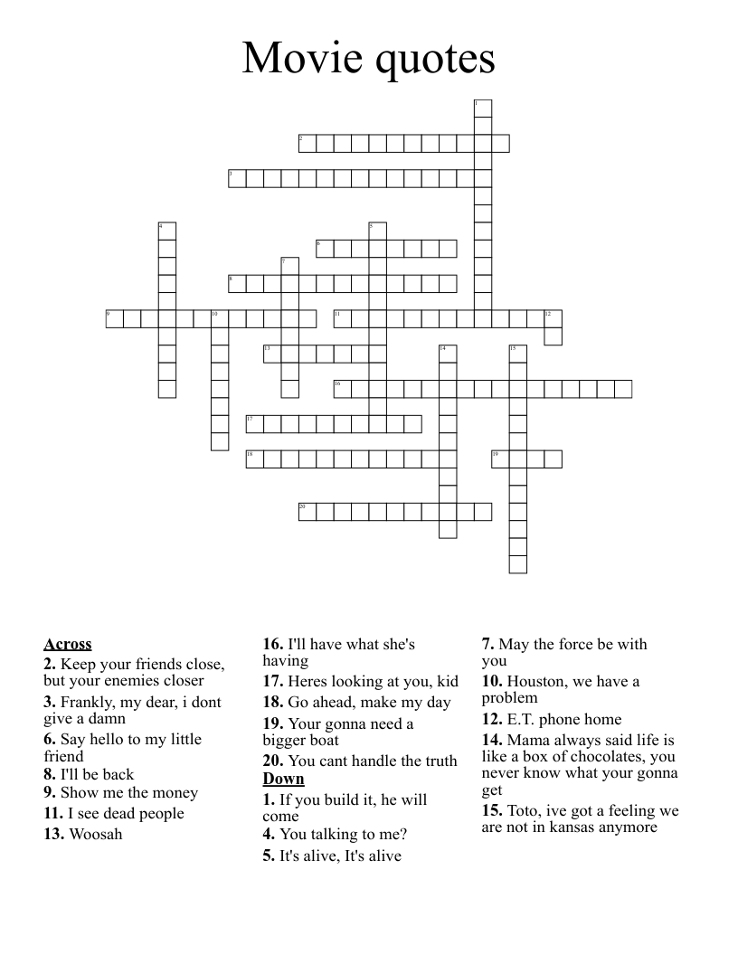 Movie quotes Crossword