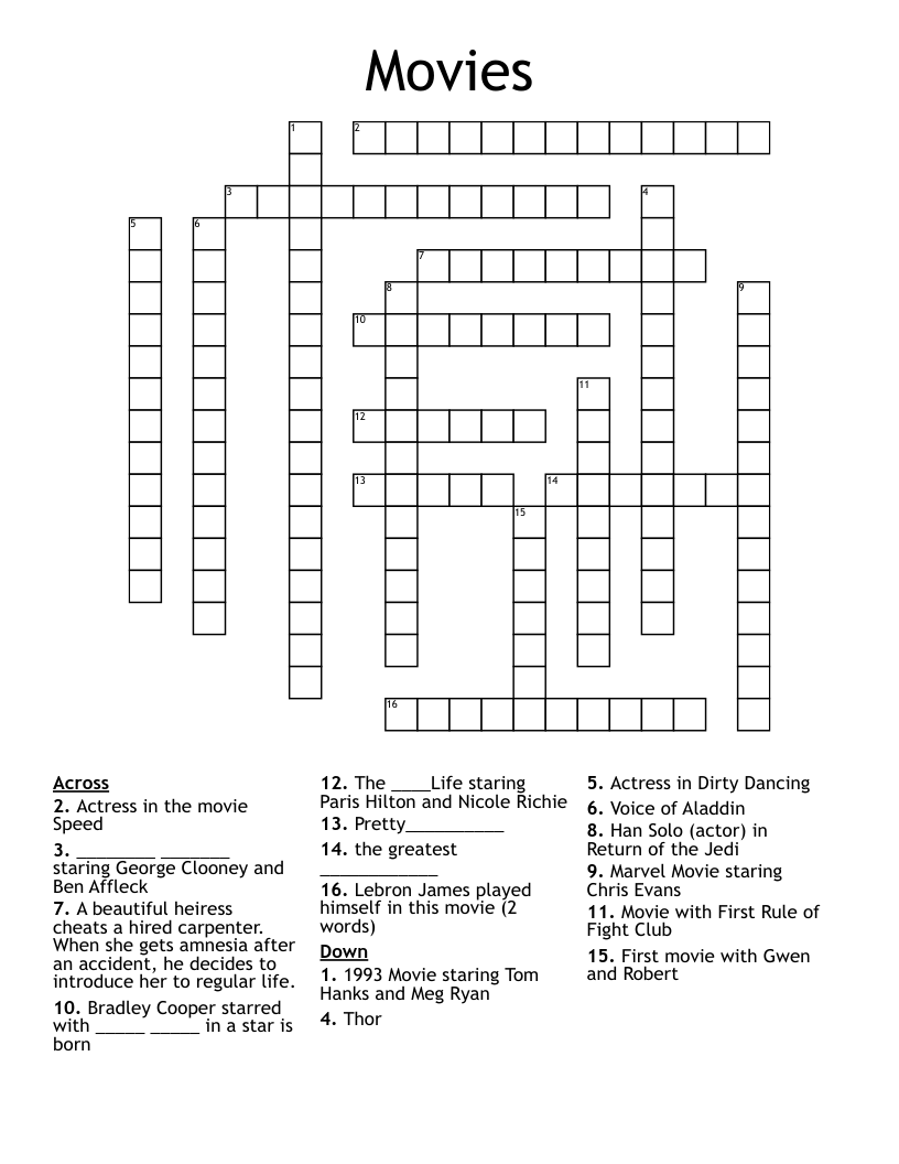 Movies Crossword