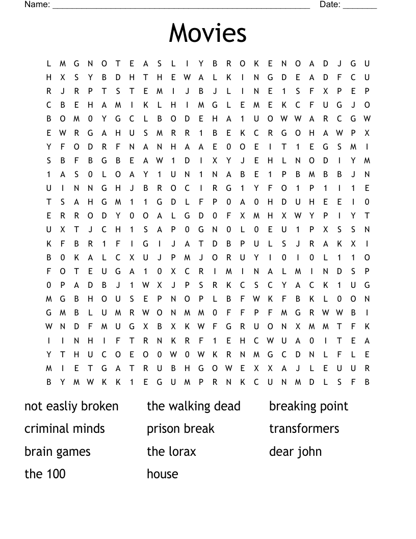 Movies Word Search