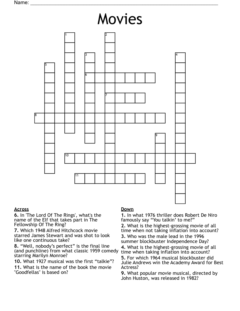 Movies Crossword