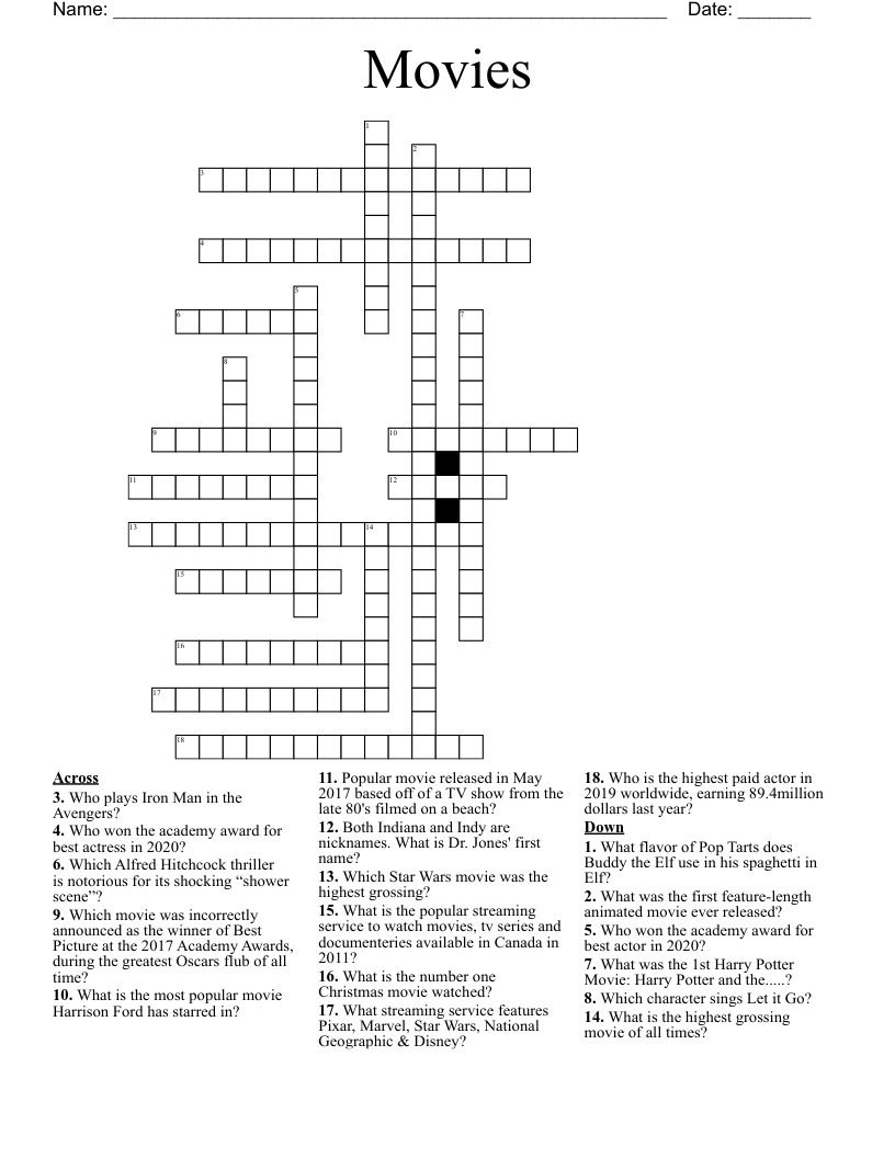 Movies Crossword