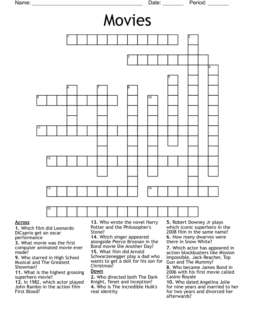 Movies Crossword