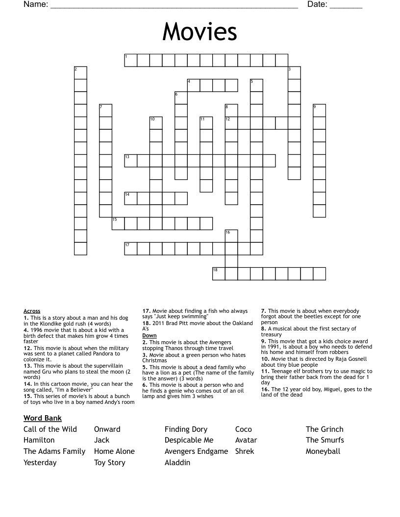 Movies Crossword