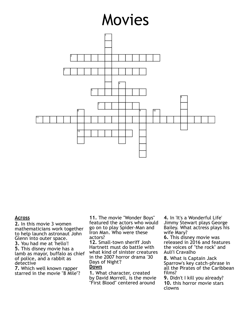 Movies Crossword