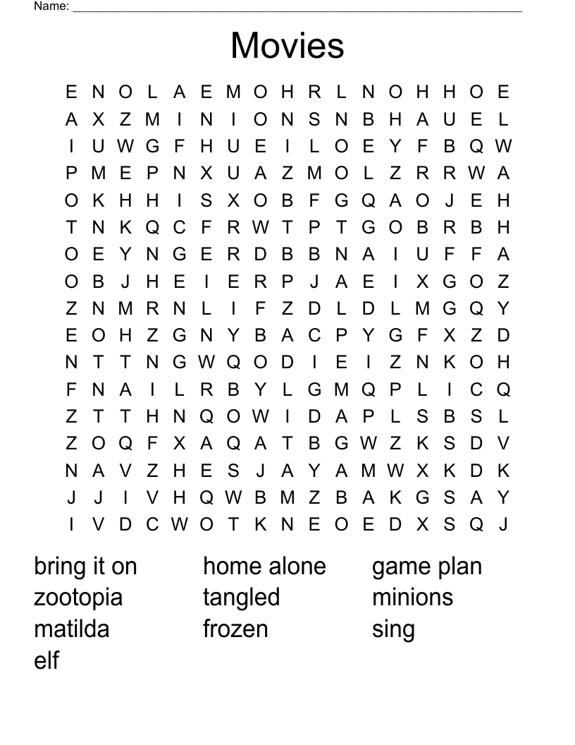 Movies Word Search