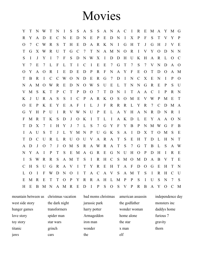 Movies Word Search