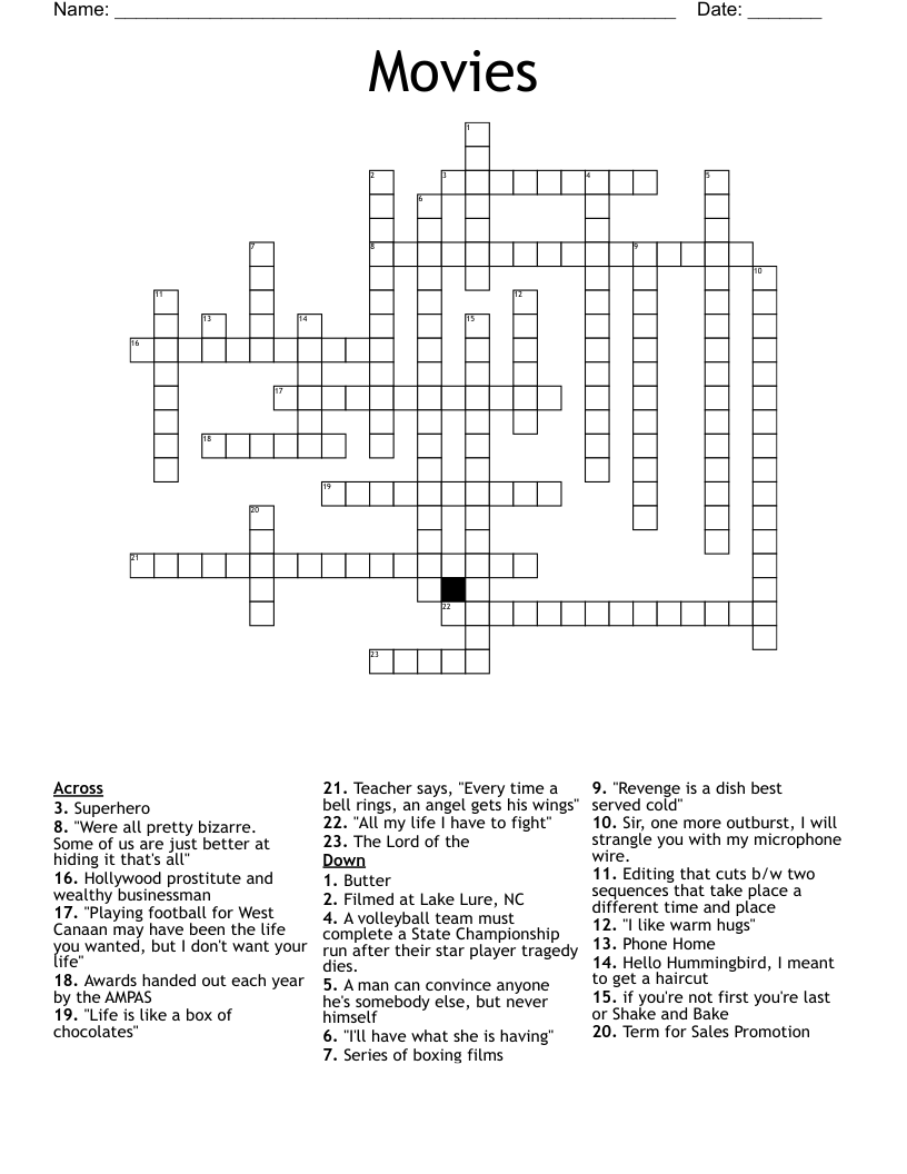 Movies Crossword