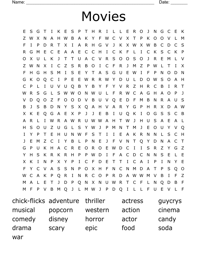 Movies Word Search