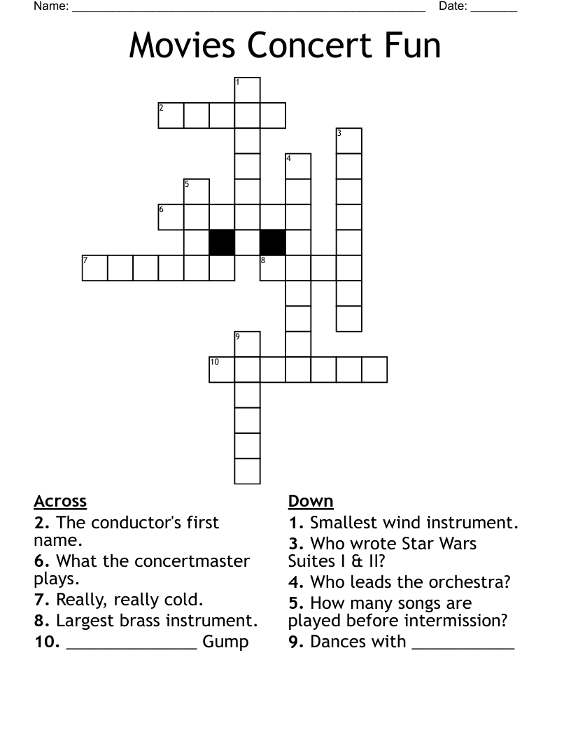 Movies Concert Fun Crossword