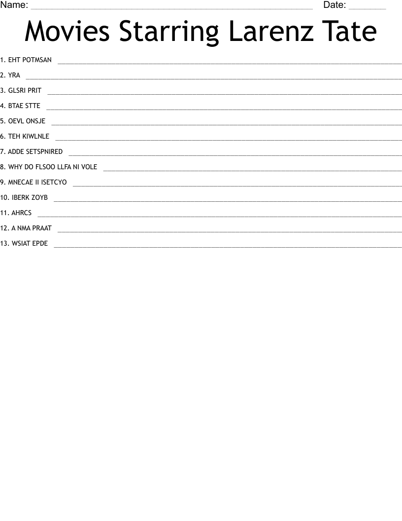 Movies Starring Larenz Tate  Word Scramble
