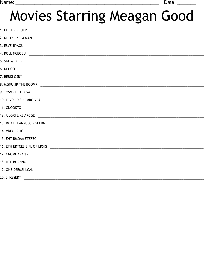 Movies Starring Meagan Good Word Scramble