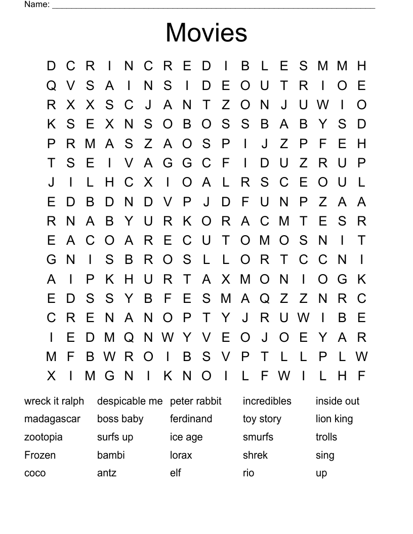 Movies  Word Search