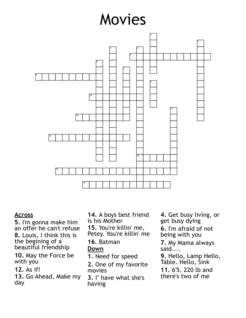 Movies  Crossword