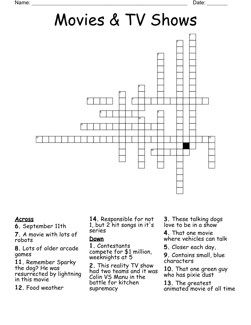Movies & TV Shows Crossword