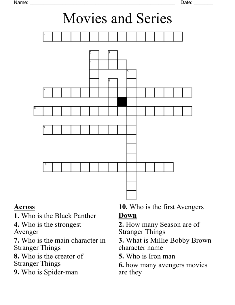 Movies and Series Crossword