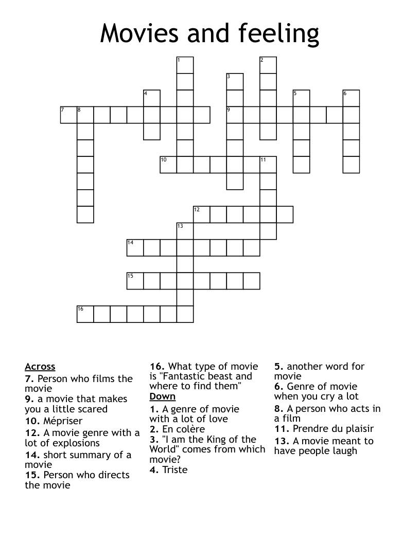 Movies and feeling Crossword