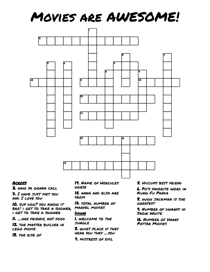 Movies are AWESOME! Crossword