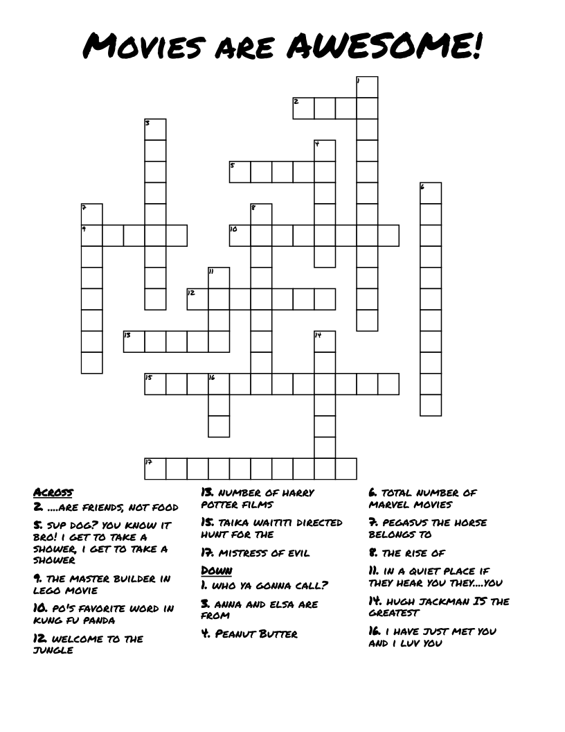 Movies are AWESOME! Crossword