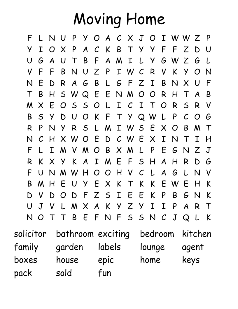 Moving Home Word Search
