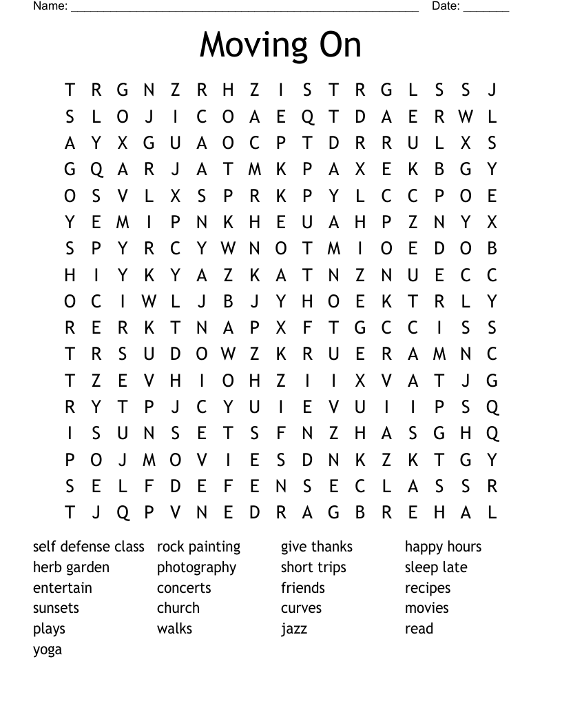 Moving On Word Search