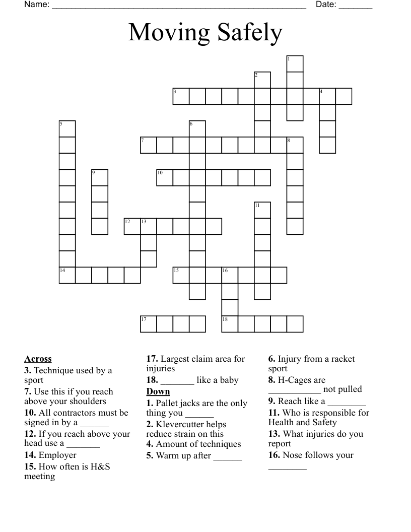 Moving Safely Crossword