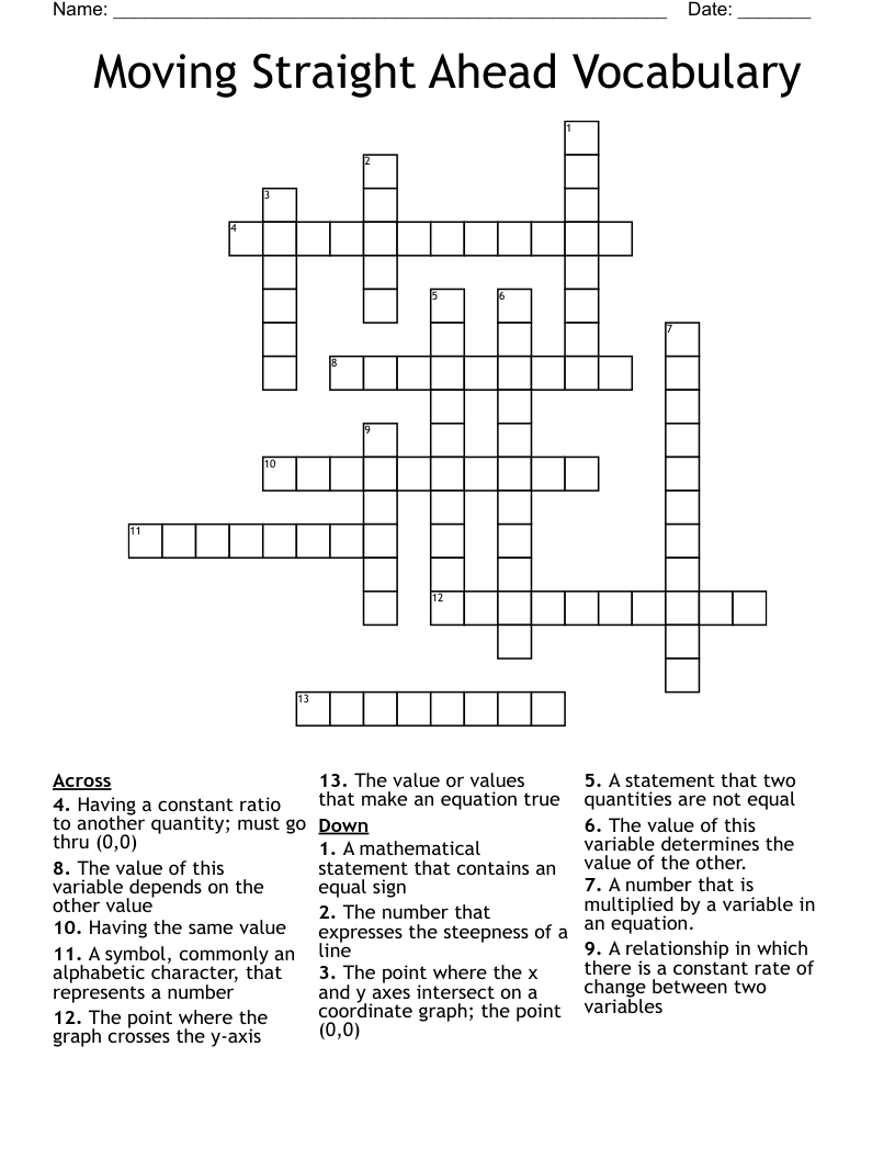 Moving Straight Ahead Vocabulary Crossword