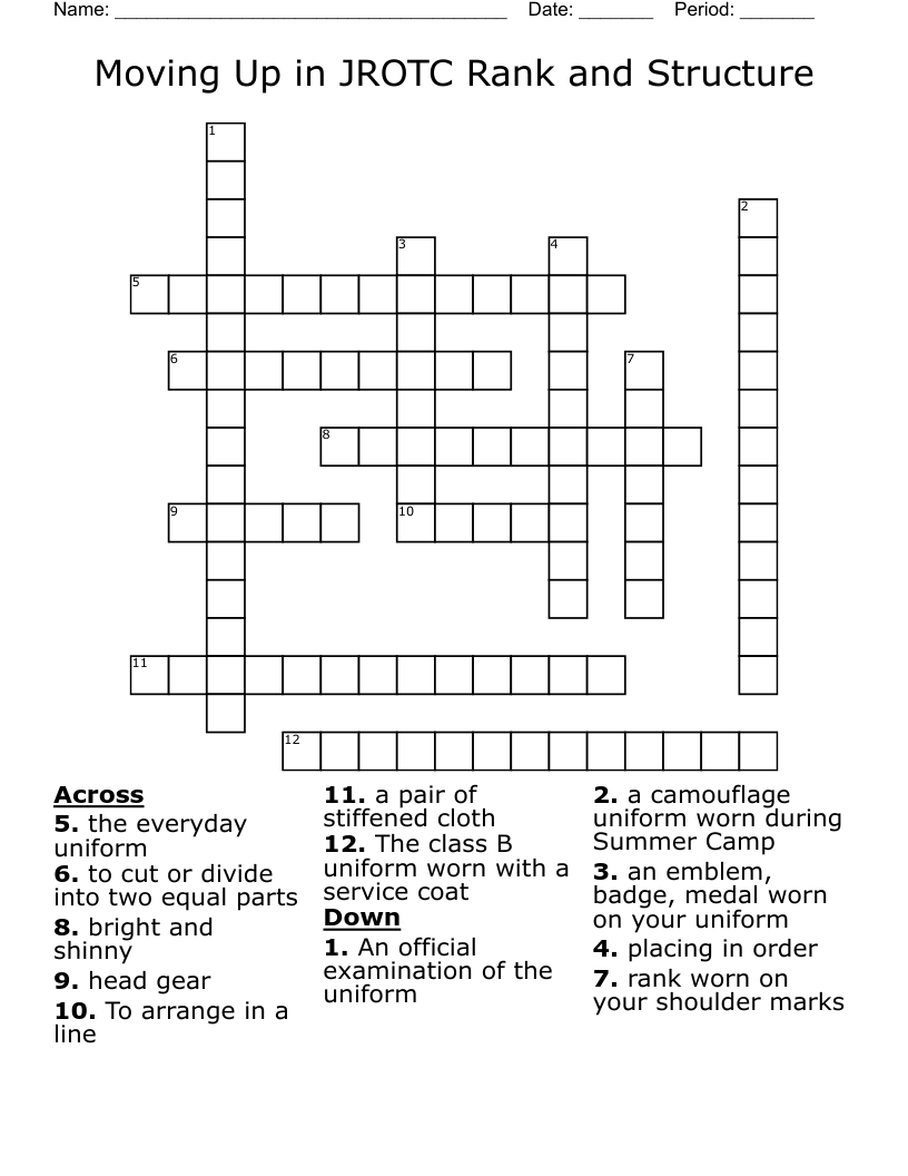 Moving Up in JROTC Rank and Structure Crossword